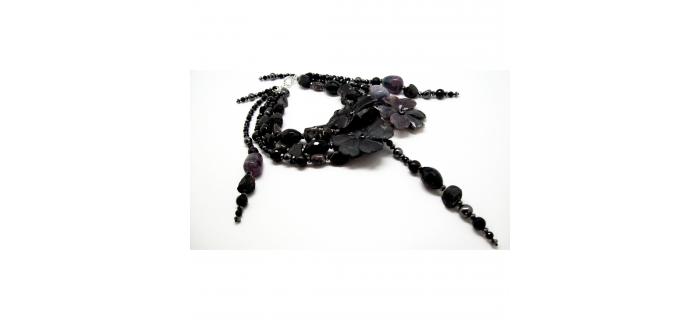 Necklace Unique Piece: Black Flowers, Black Agate