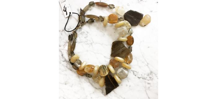 Necklace Unique Piece : Smoked Soul - Calcite, Smoked Quartz, Citrine, Agate, Smoked Quartz Hématome