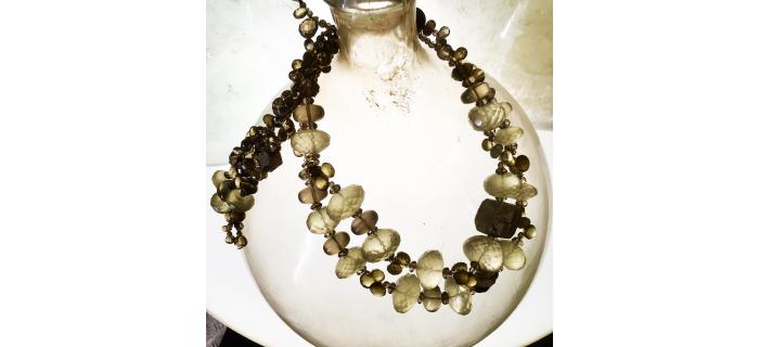 Necklace Unique Piece "Solis" Lemon Quartz, Pyrit, Smoked Quartz