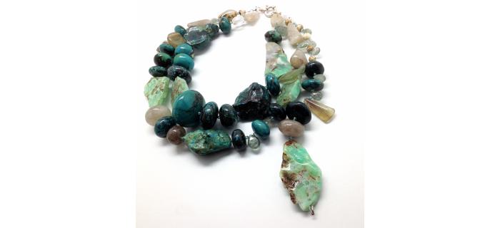 Necklace Unique Piece : Mediterranean in Chrisopraze, Aquamarine...