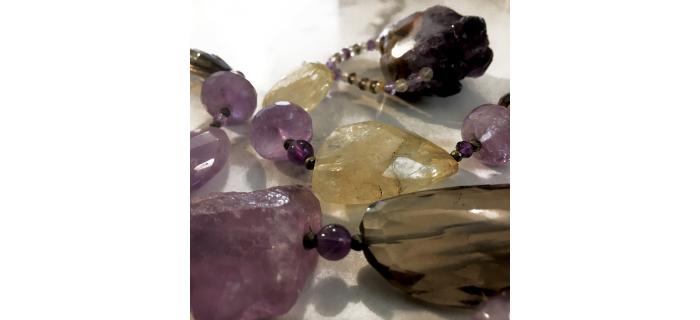 Necklace Unique Piece : amethyst, citrine, smoky quartz...