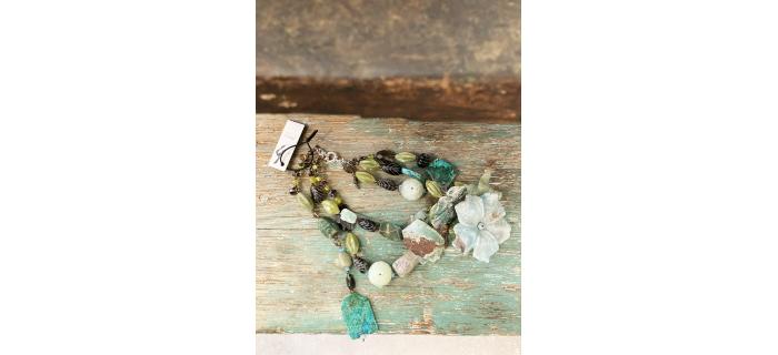 Necklace Unique Piece "Flowers Mood" jaspe, serpentine, smoked quartz, quartz,  agate, chrizoprase