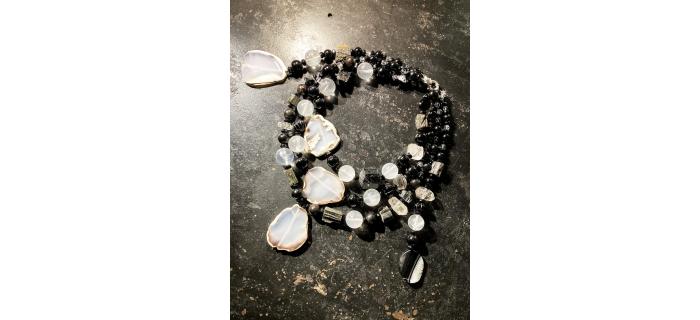 Necklace Unique Piece "Love ReBirth" quartz, black agate, black tourmaline , rock crystal