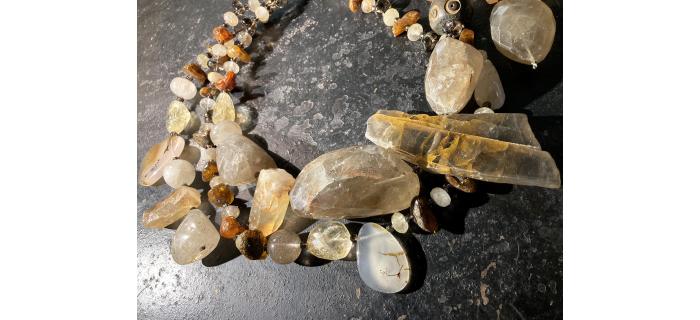 Necklace Unique Piece "Anima Terra" - Citrine, Agata, smoked quartz, rutile quartz, amber