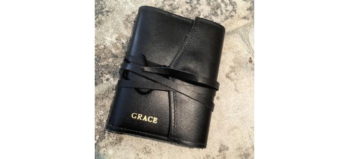 "Grace" Black Leather - White Book small