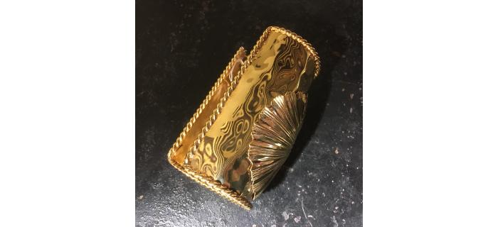 Gold-tone Cuff Bracelet Handmade Shell