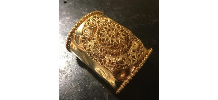 Gold-tone Cuff Bracelet Handmade Rose Window