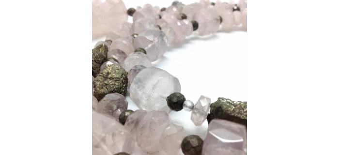 Necklace unique piece : Angel, Pyrite & Pink Quartz...