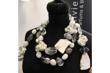 Necklace Unique Piece : White Smoke - White Agate, Quartz, Rock Crystal, Pyrita