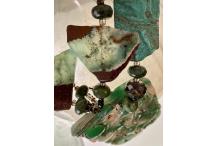 Necklace real Stones - Unique Piece "Green Mood Jade" in Jade (jadeite), antic turquoise, quartz, agate