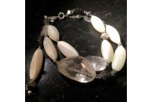 Necklace Unique Piece "Pure Rock" Antic white agate, pyrite, rock crystal