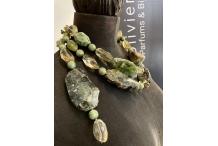 Collier Pierres Véritables - Piece Unique "Green Light" Prehnite, Quartz Lemon, Serpentine, Jadeite, jaspe