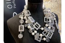 Necklace Unique Piece "Celestian Way" - White agate , grey agate, Rock crystal