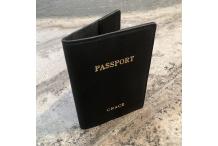 "Grace" Black Leather Passport Cover